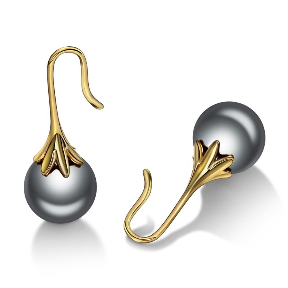 Elegant Grey Gold Pearl Hook Earrings
