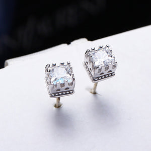 925 Sterling Silver Square Crown Style Stud Earrings