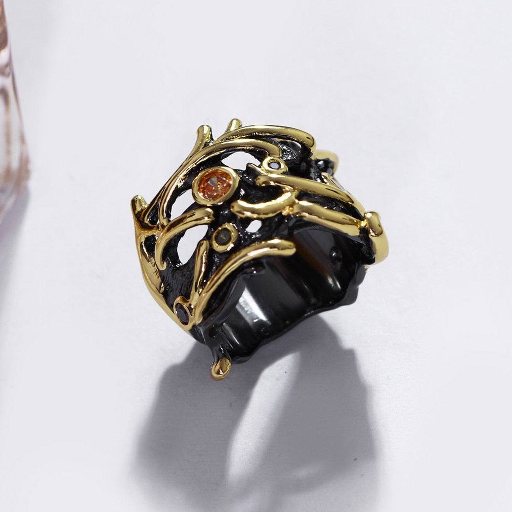Unique Black Gold Party Ring