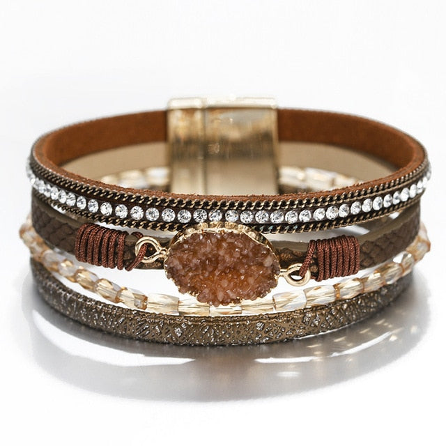 Stone Charm Leather Bracelet (3 Variants)