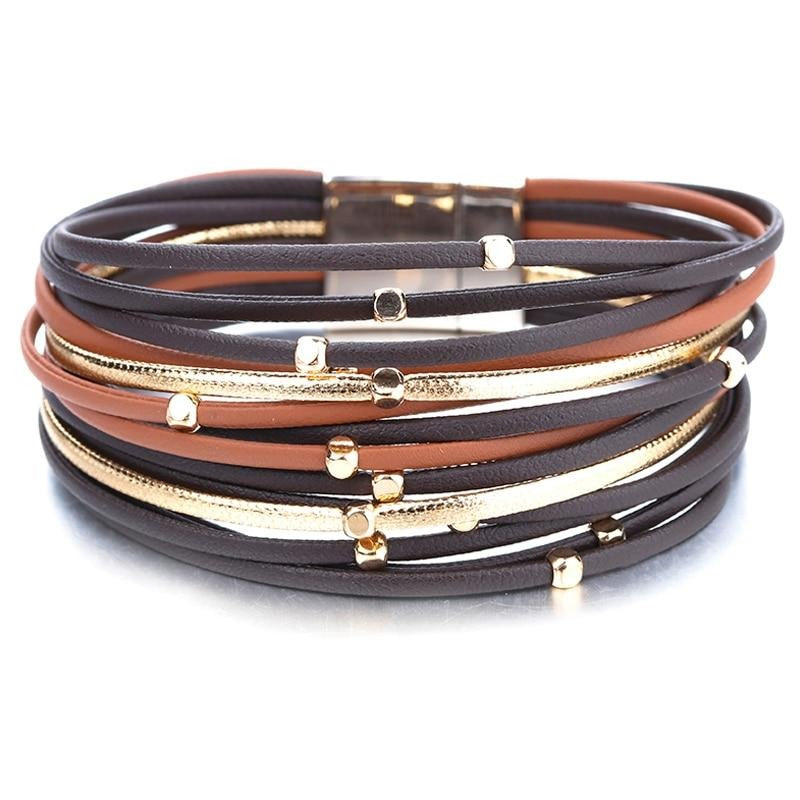 Metal Beads Leather Bracelet (4 Variants)