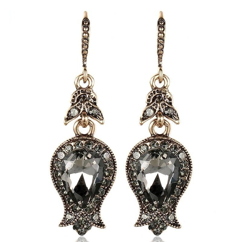 Antique Gold Gray Big Crystal Earrings