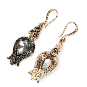 Antique Gold Gray Big Crystal Earrings