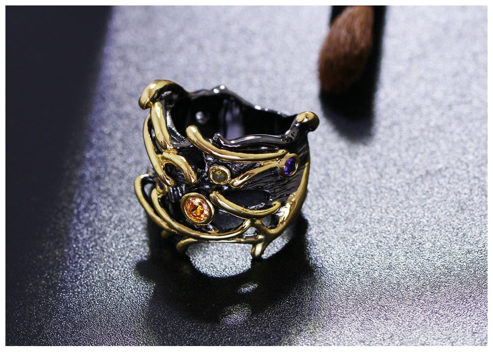 Unique Black Gold Party Ring