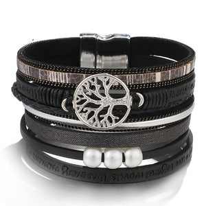 Tree of Life Charm Pearl Leather Bracelet (5 Variants)