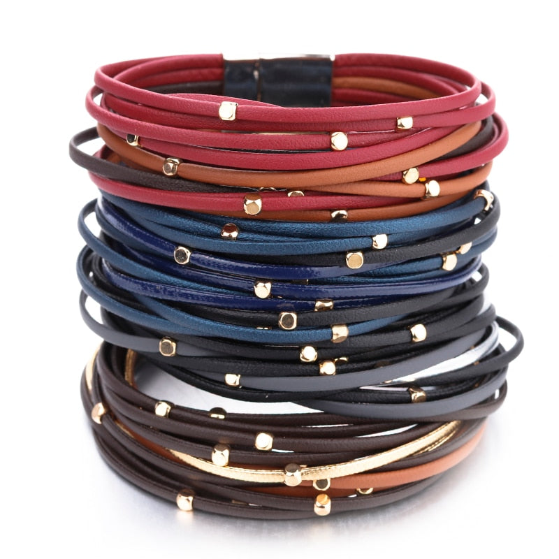 Metal Beads Leather Bracelet (4 Variants)