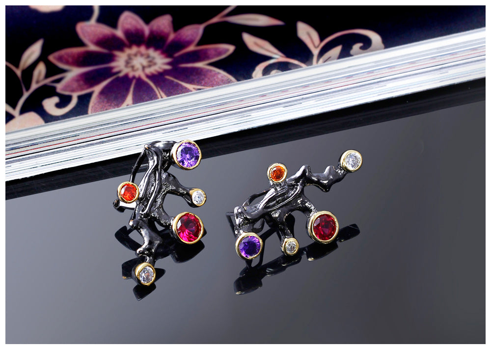 Long stud purple/red earrings, two variants