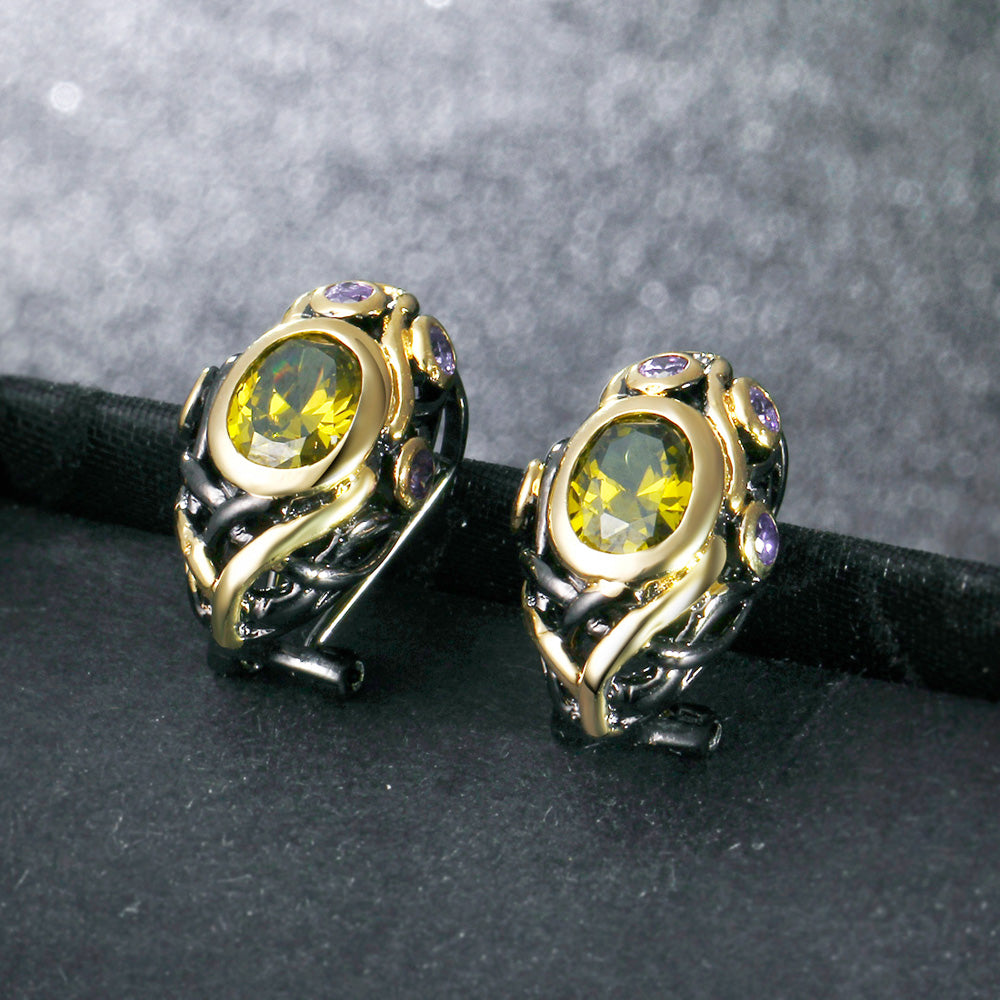 Olivine purple gold color stud earrings